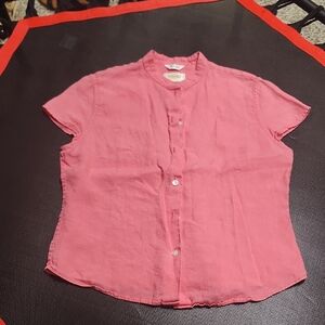 Vintage Talbots Coral Short Sleeve 100% Linen Top Size S.#1